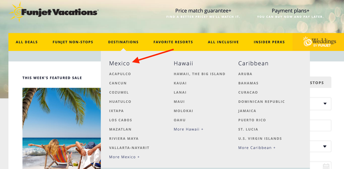 Mexico vacation search at Funjet Vacations