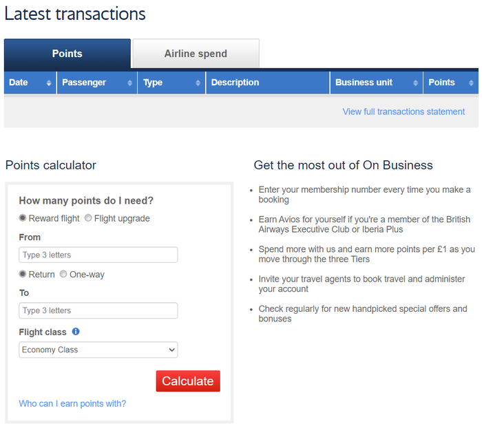 Points Calculator BA On Business Points Calculator BA On Business