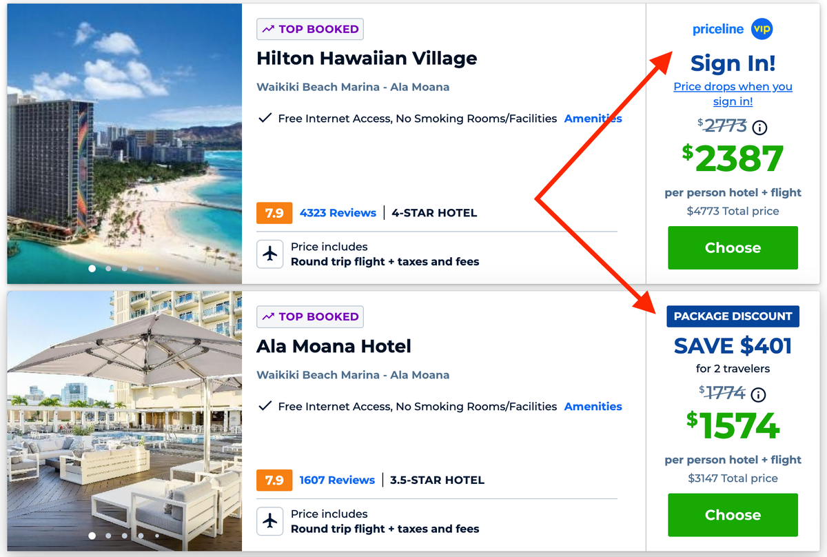 Priceline discounts on Hawaii vacation package