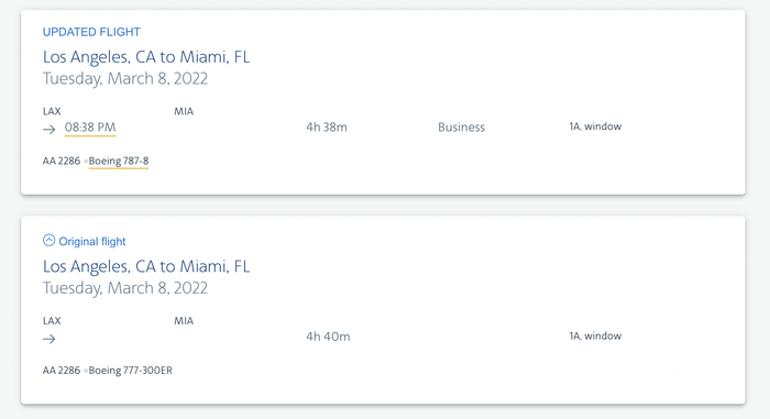 American Airlines flight change