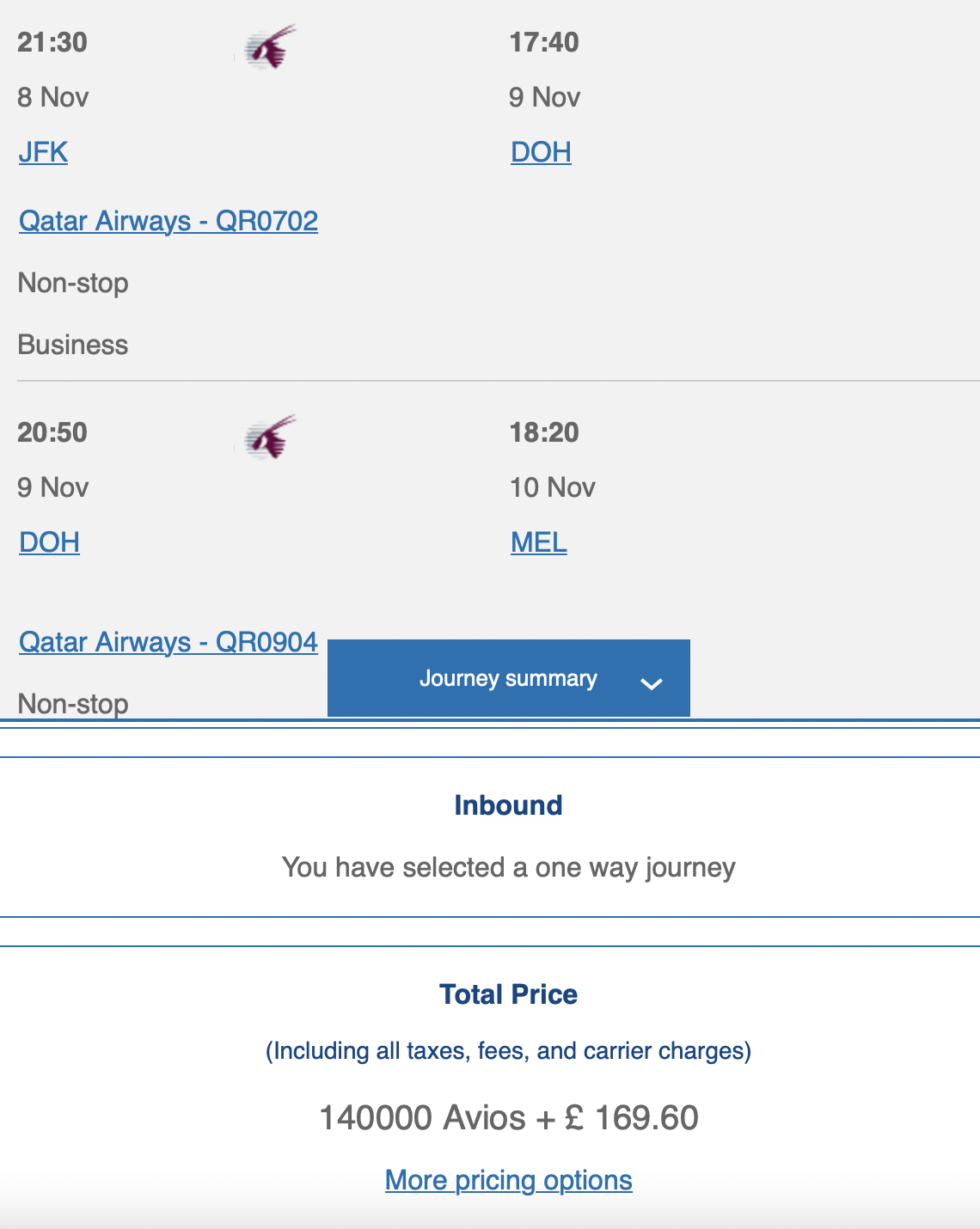 British Airways Qatar Airways booking