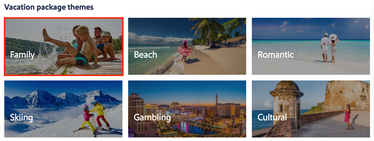Southwest Vacations package themes
