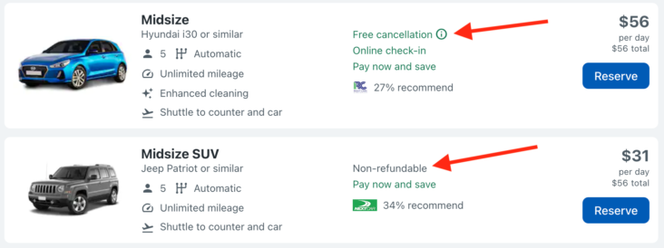 Travelocity car rental search results