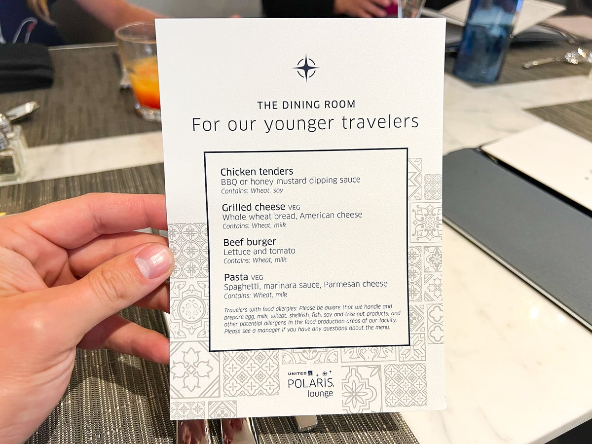 United Polaris Lounge Houston IAH Dining Room Kids Menu