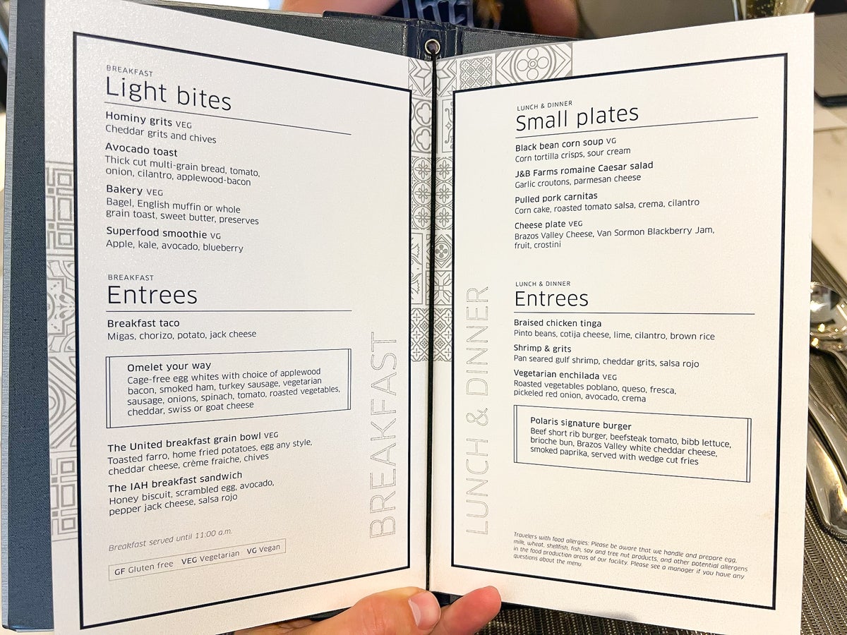 United Polaris Lounge Houston IAH menu in Dining Room