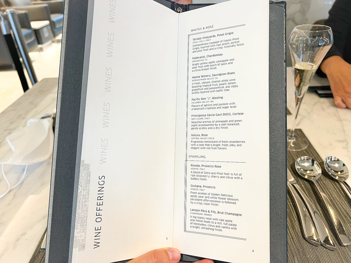 United Polaris Lounge Houston IAH white wine menu