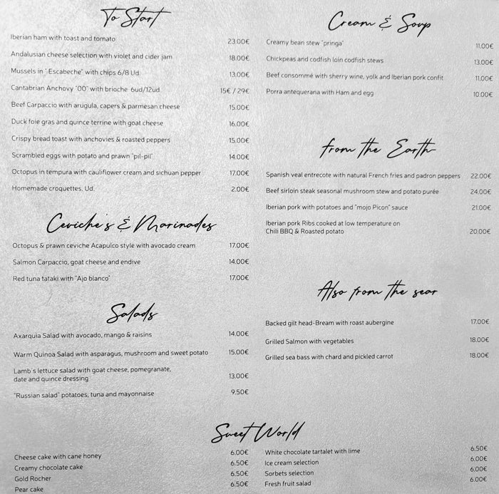 AC Hotel Malaga Palacio Rooftop Menu