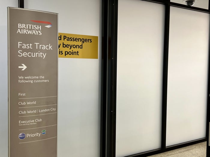 British Airways Boeing 777 300 Club Suite JFK fast track security sign