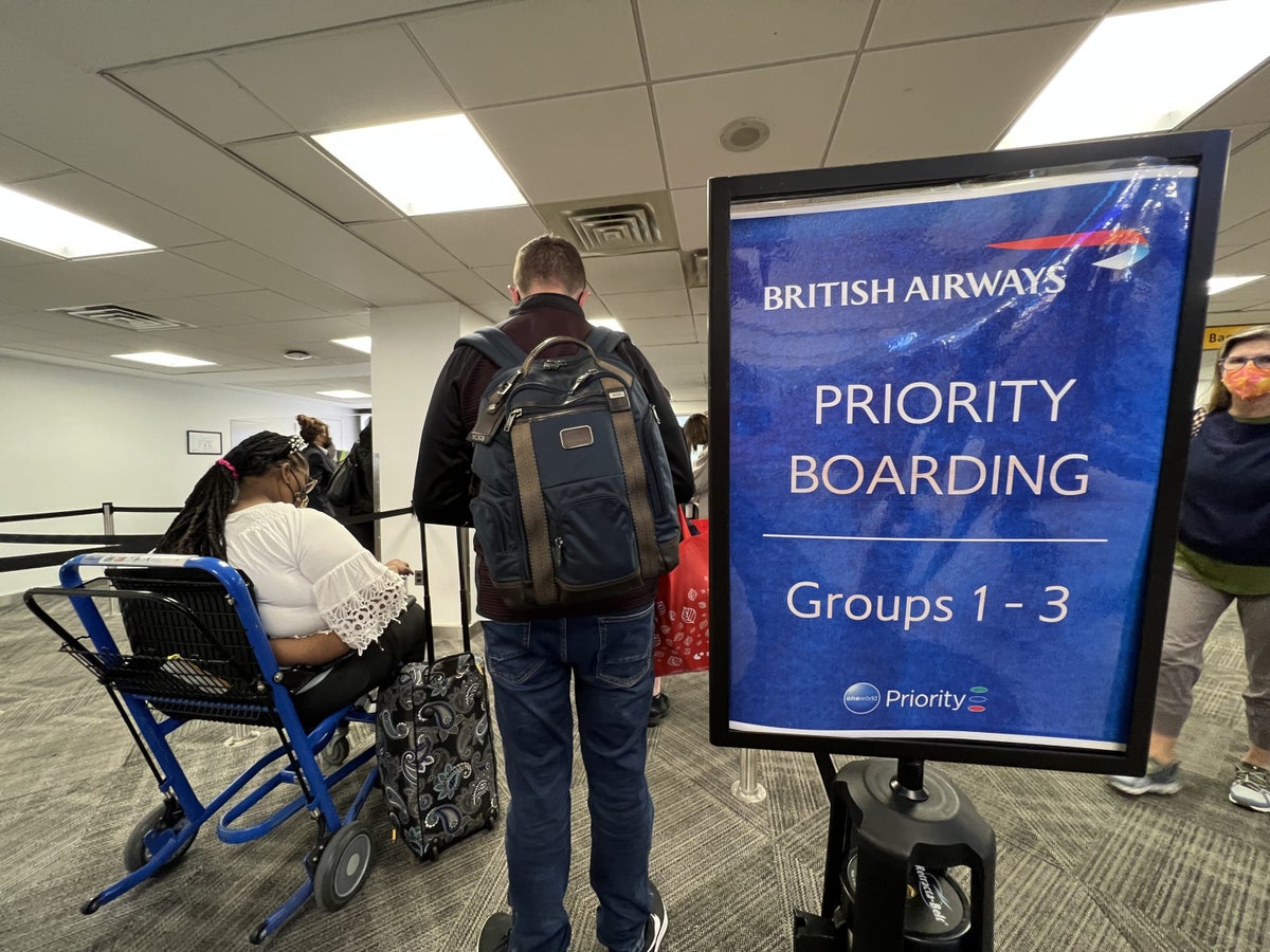 British Airways Boeing 777 300 Club Suite JFK gate Priority Boarding
