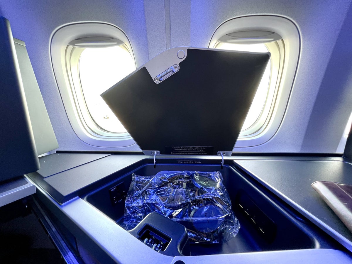 British Airways Boeing 777 300 Club Suite seat main storage