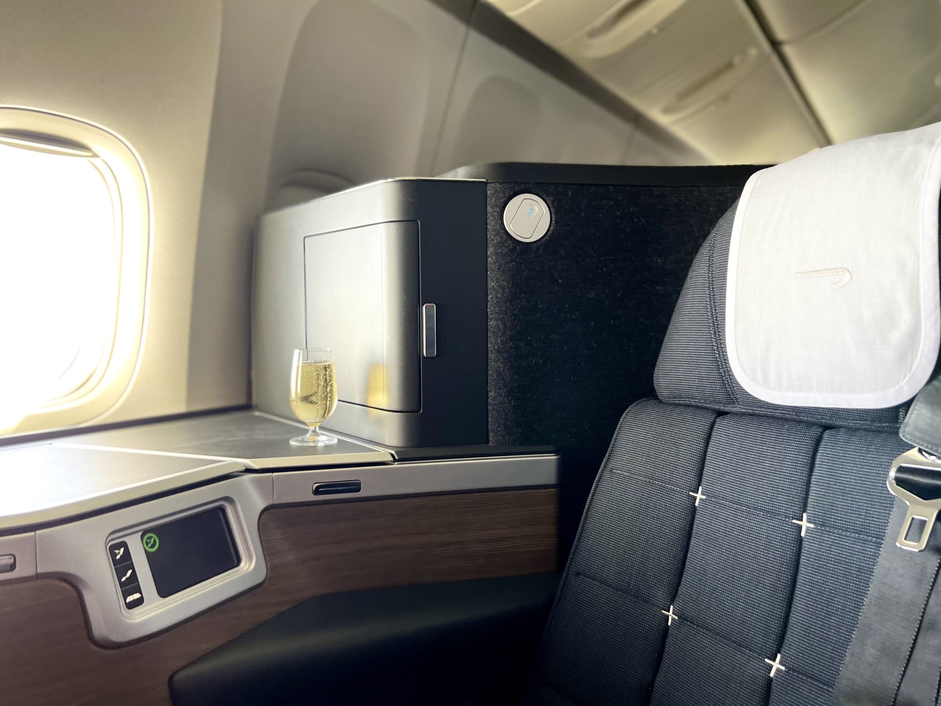 British Airways Boeing 777 300 Club Suite seat with Champagne