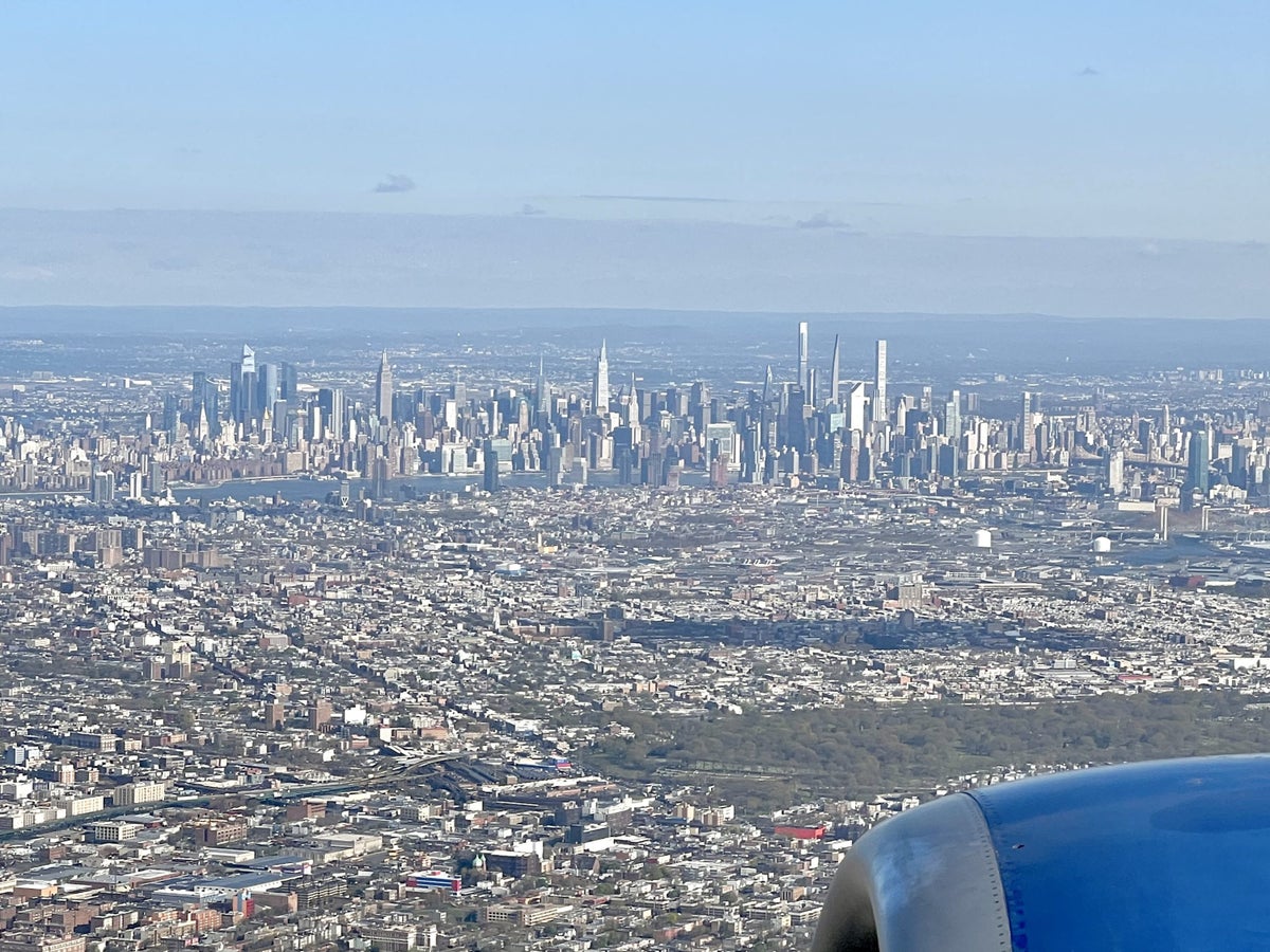 British Airways Boeing 777 300 Club Suite view of Manhattan from sky