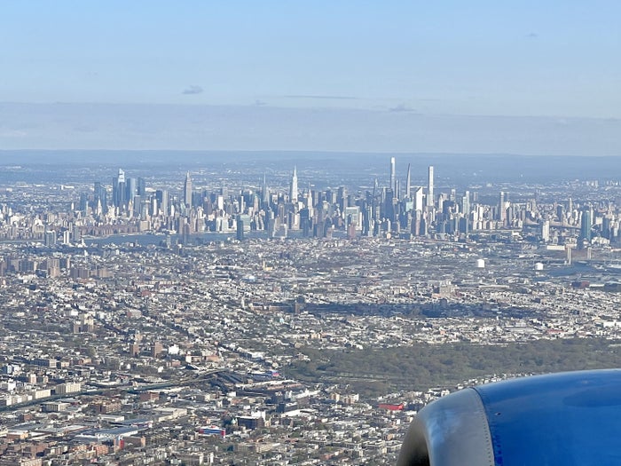 British Airways Boeing 777 300 Club Suite view of Manhattan from sky
