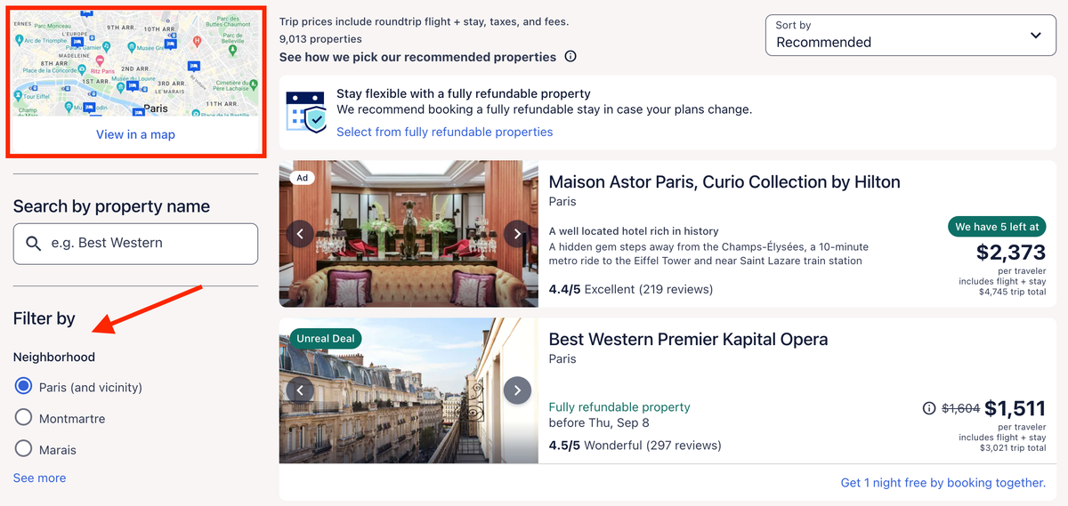 Expedia European vacation package search results
