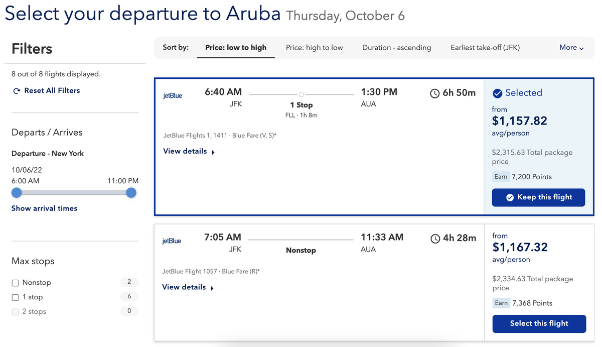 JetBlue Vacations select flights