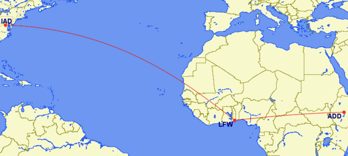 Ethiopian Airlines' new route from Washington-Dulles (IAD) to Addis Ababa (ADD) via Lomé (LFW)
