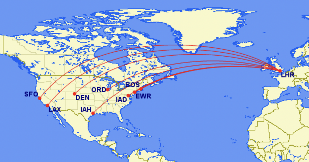 United's routes from the U.S. to London Heathrow (LHR)