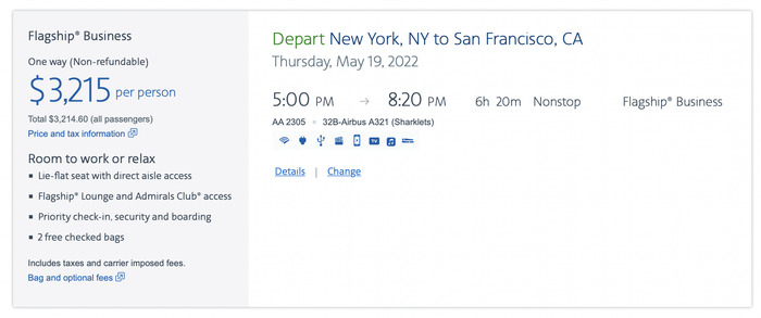 High cost of Flagship Business from JFK to San Fran