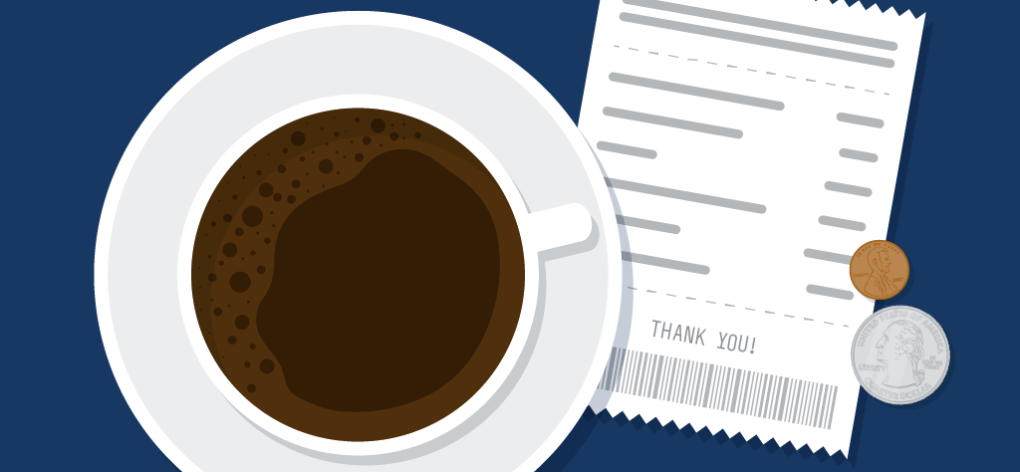 Graphic of a coffee, receipt, and tip