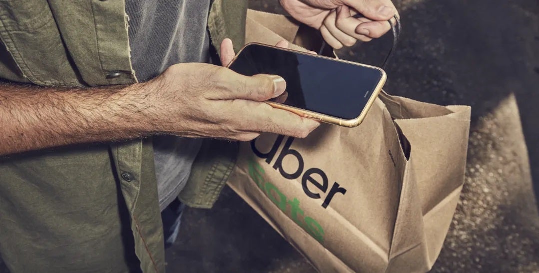 Uber Eats bag and phone