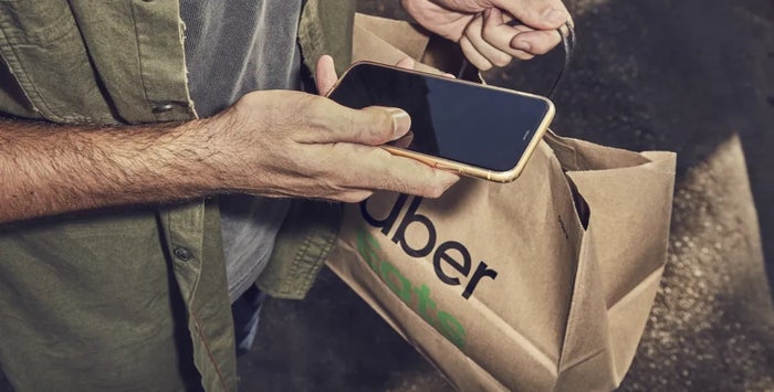 Uber Eats bag and phone Uber Eats bag and phone