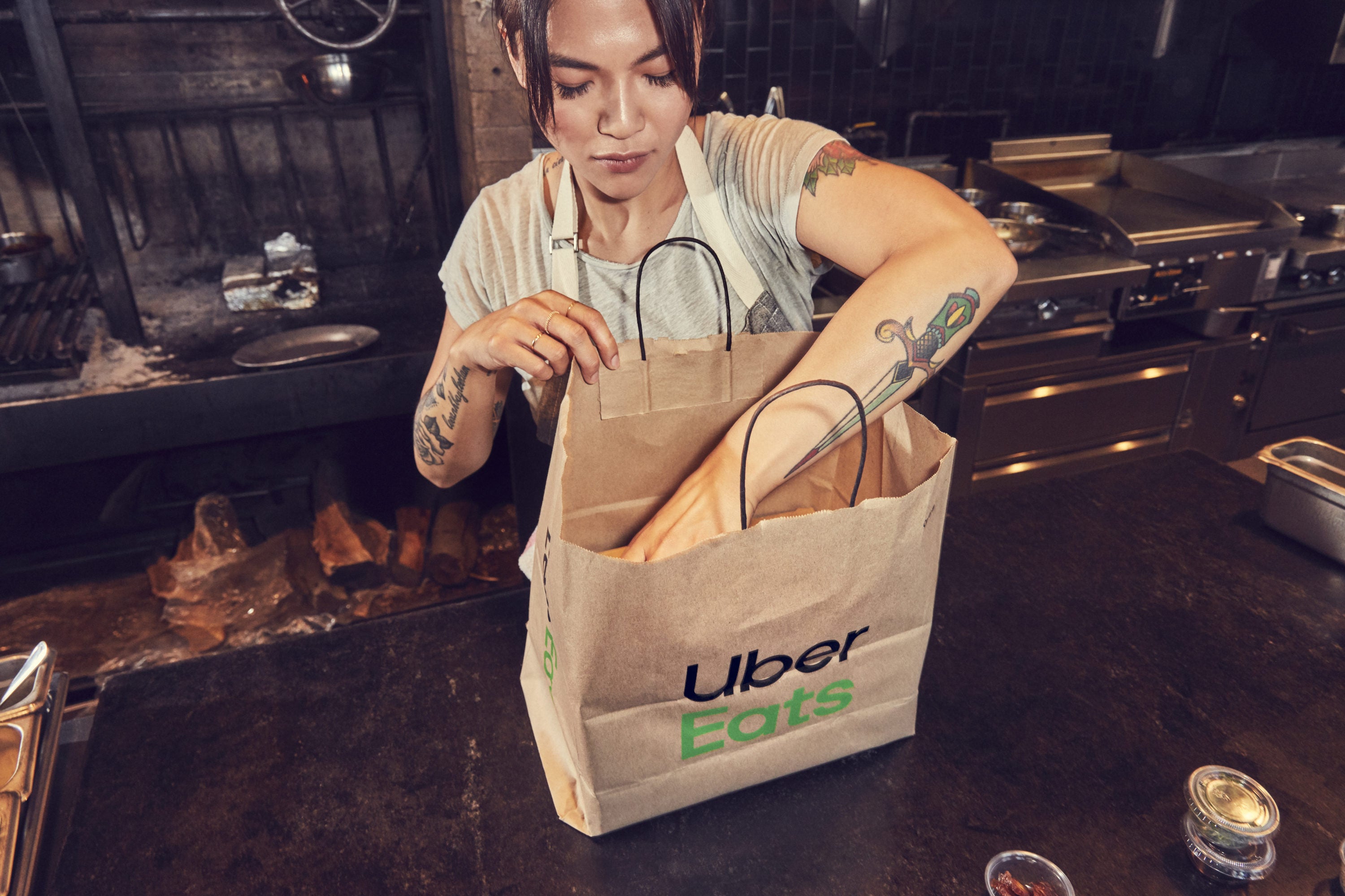Uber Eats restaurant packing food