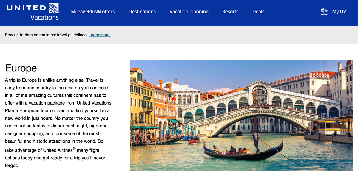 United Vacations Europe packages