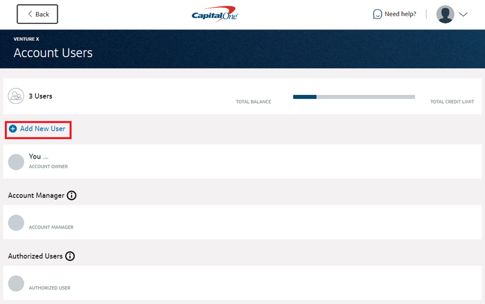 Capital One Add New User