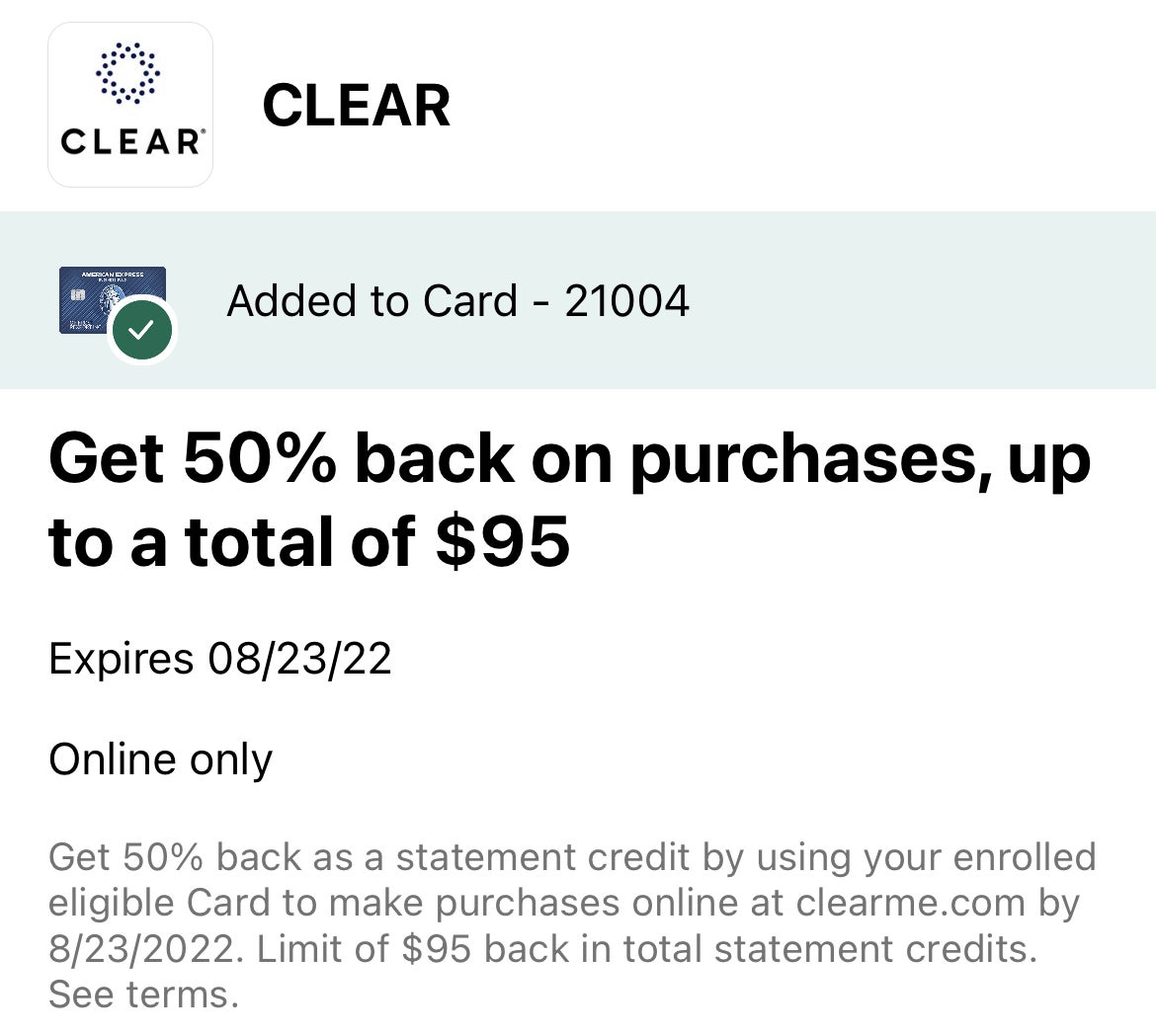 American Express CLEAR Offer
