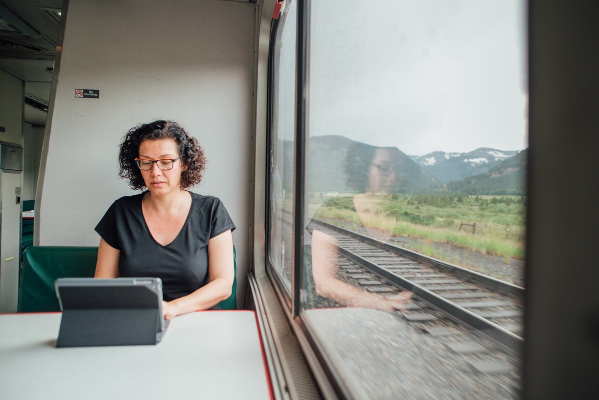 Amtrak woman on laptop