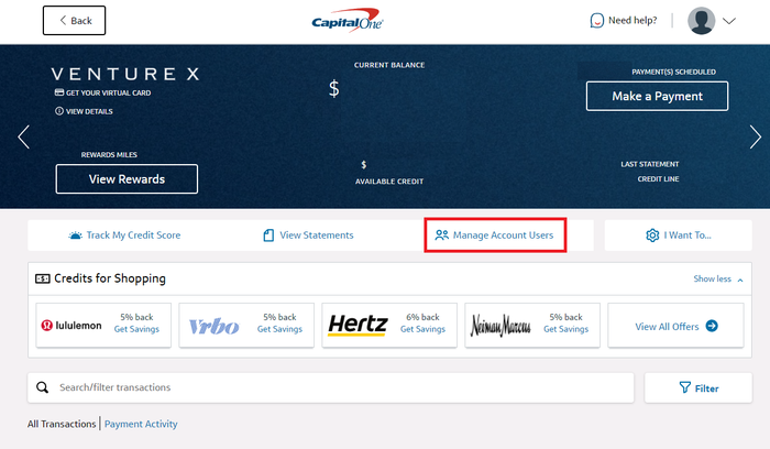 Capital One Venture X dashboard