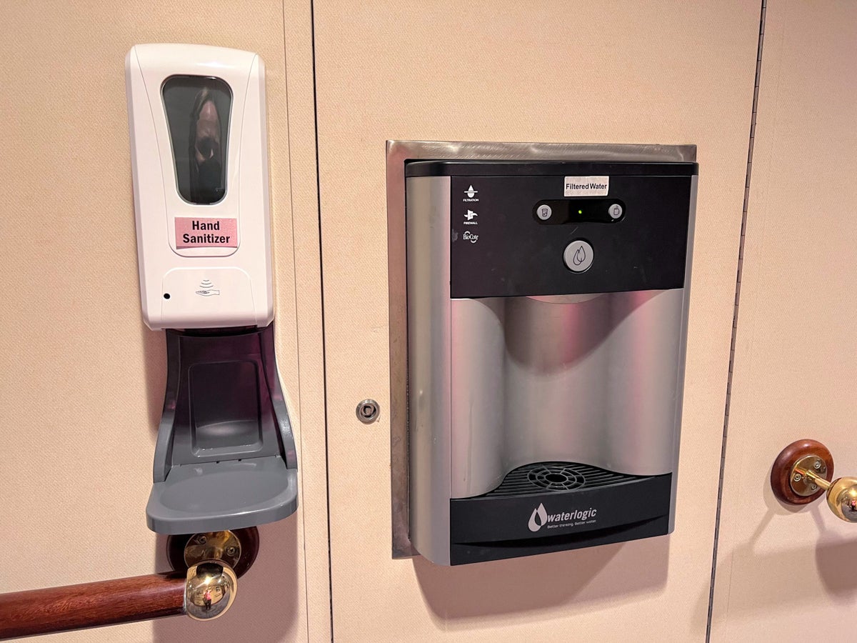 Hand sanitizer and water filling station on National Geographic Endeavour II