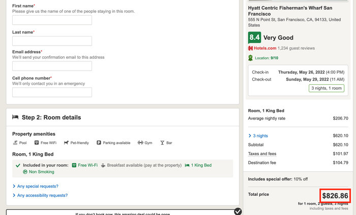 Hotels.com price on Hyatt Centric Fishermans Wharf