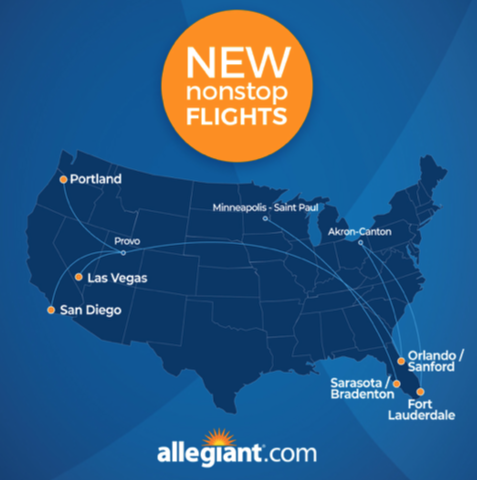 Map of Allegiant's new routes