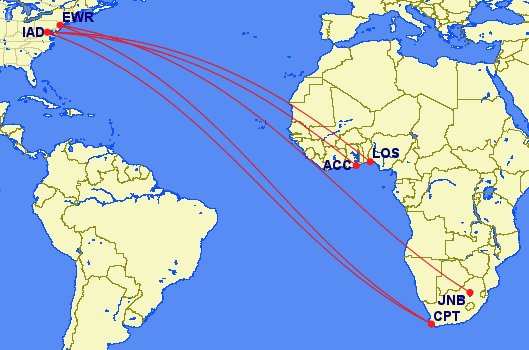 United's routes to Africa from the U.S.