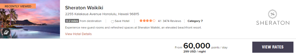 Sheraton Waikiki award rate