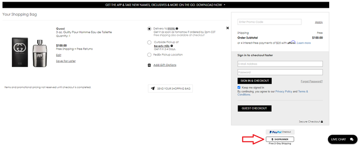 ShopRunner cart button