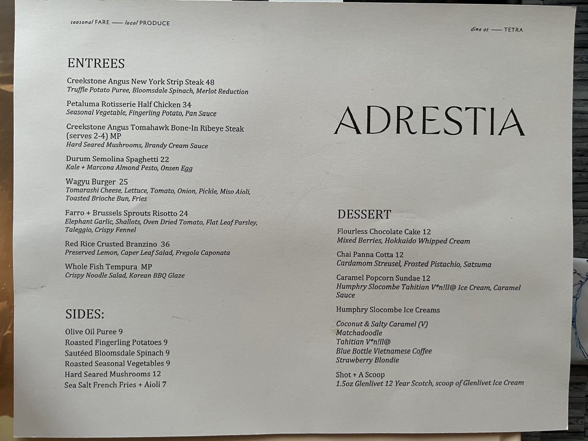 TETRA Hotel Autograph Collection Adrestia menu
