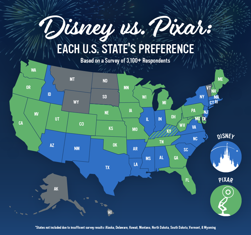 U.S. map showing Disney vs. Pixar in every state 
