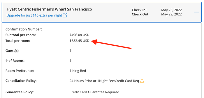 Adjusted price in my Hyatt account after best rate guarantee 1