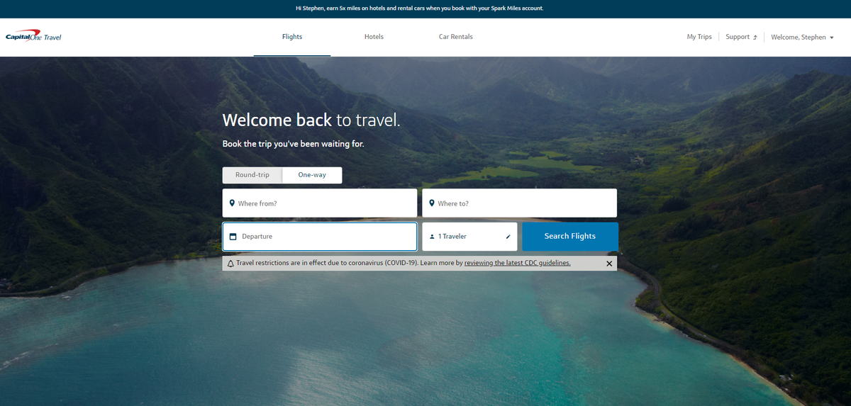 Capital One Travel homepage