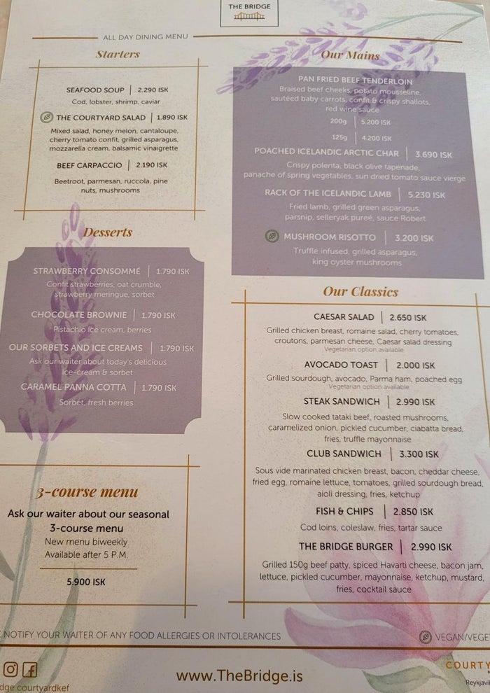 Courtyard by Marriott Keflavik Dinner Menu