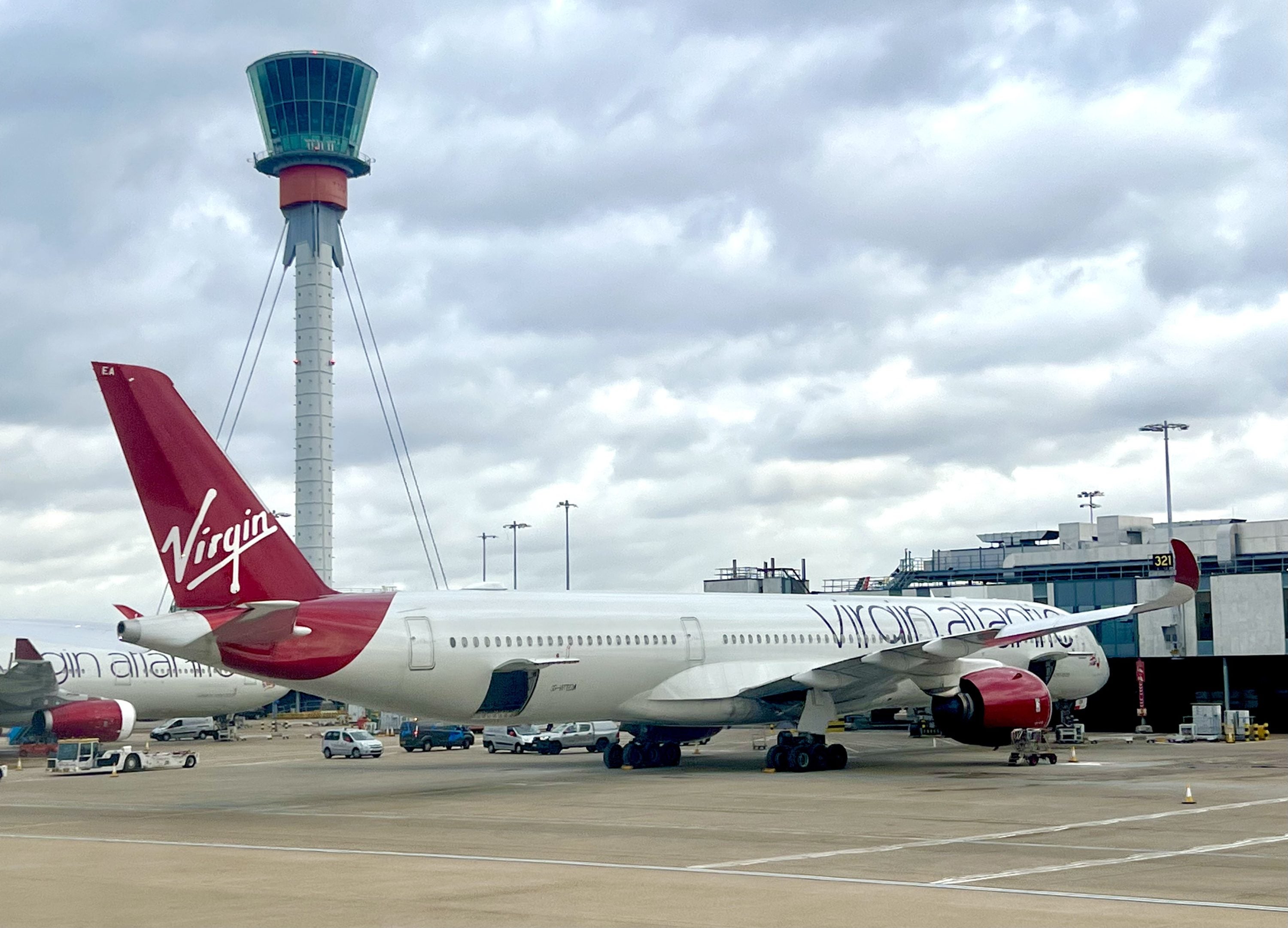 A Virgin Atlantic A350 at Heathrow Terminal 3