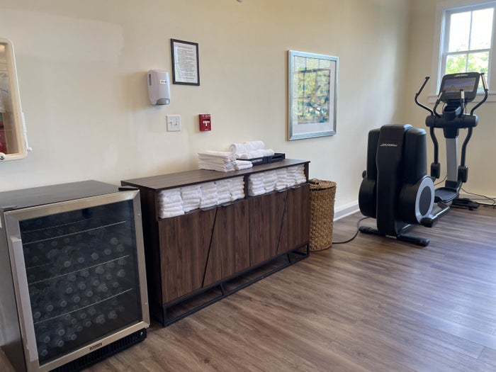 Towels and water in Casa Marina's fitness center