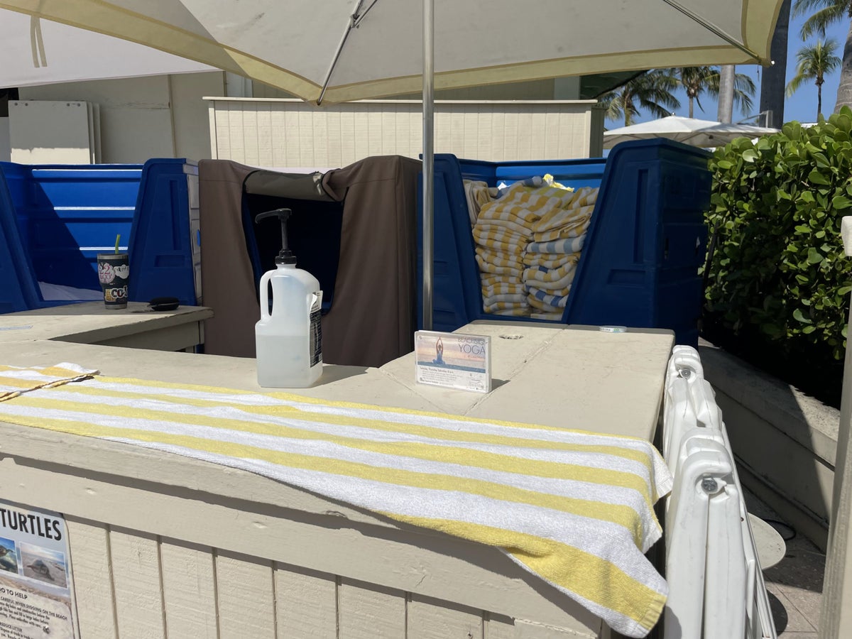 Empty towel station at Casa Marina pool