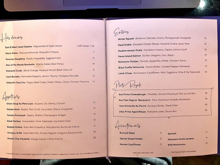 Moxy East Village Cathédrale menu