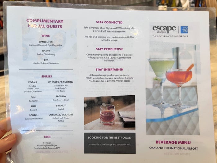 Oakland Escape Lounge complimentary drinks
