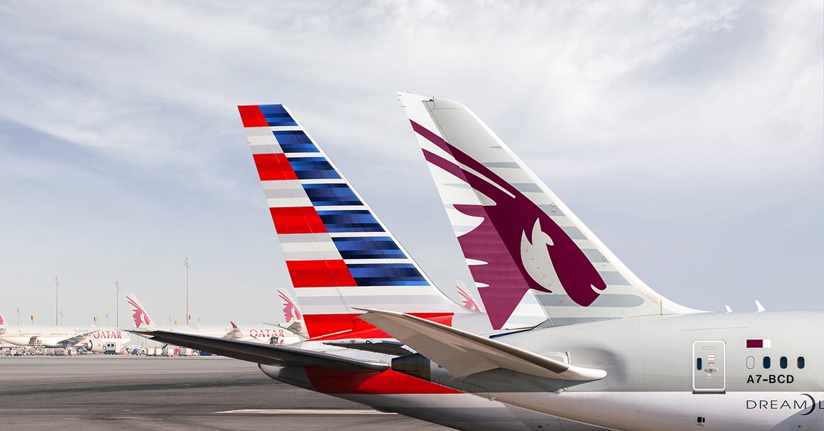 Qatar Airways and American Airlines aircraft tailfins