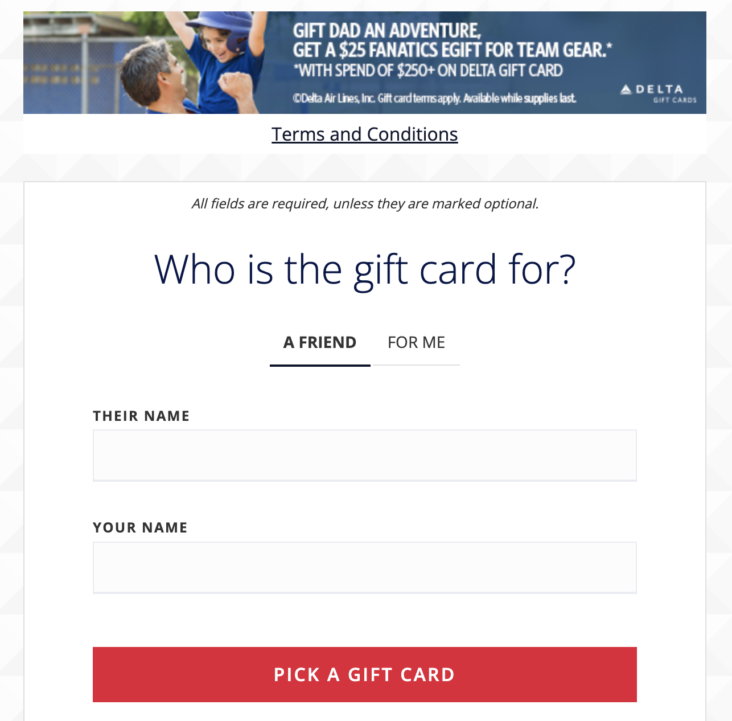 Get a 25 Fanatics Gift Card When Buying a 250+ Delta Gift Card
