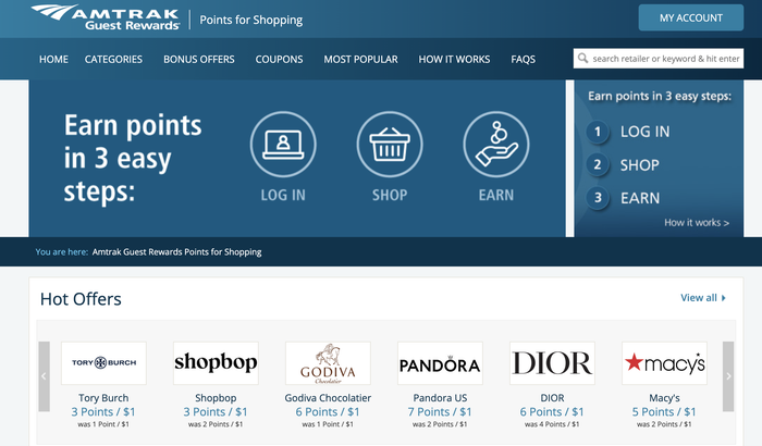 Amtrak Guest Rewards Shopping Portal